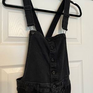 Divided Skinny Stretch Overalls (Black) - Size 8